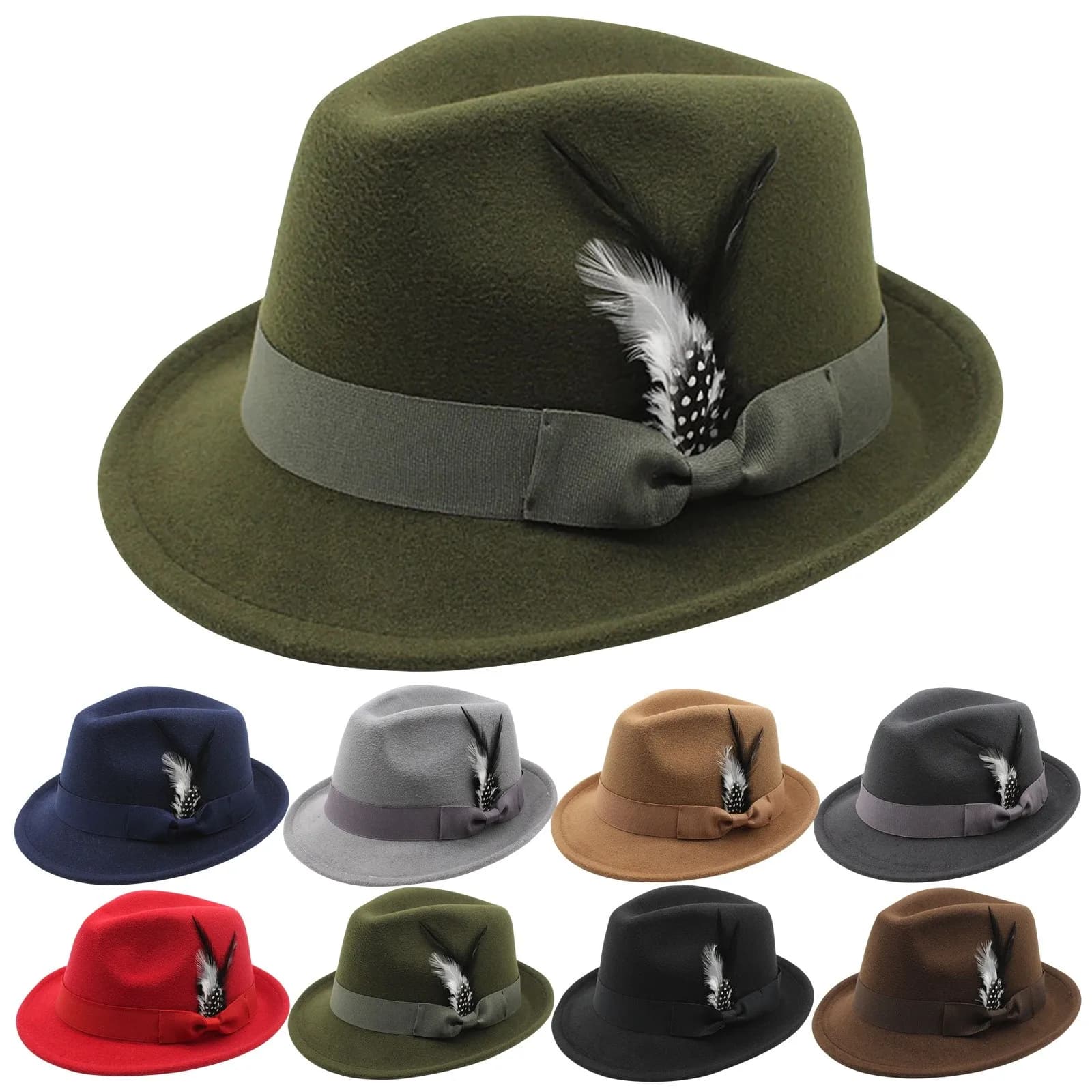 Cappello Fedora vintage Cappello a cilindro da donna e da uomo, Cappello in feltro di piume, Cappello da jazz da uomo Cappello di lana morbida da gentiluomo europeo e americano