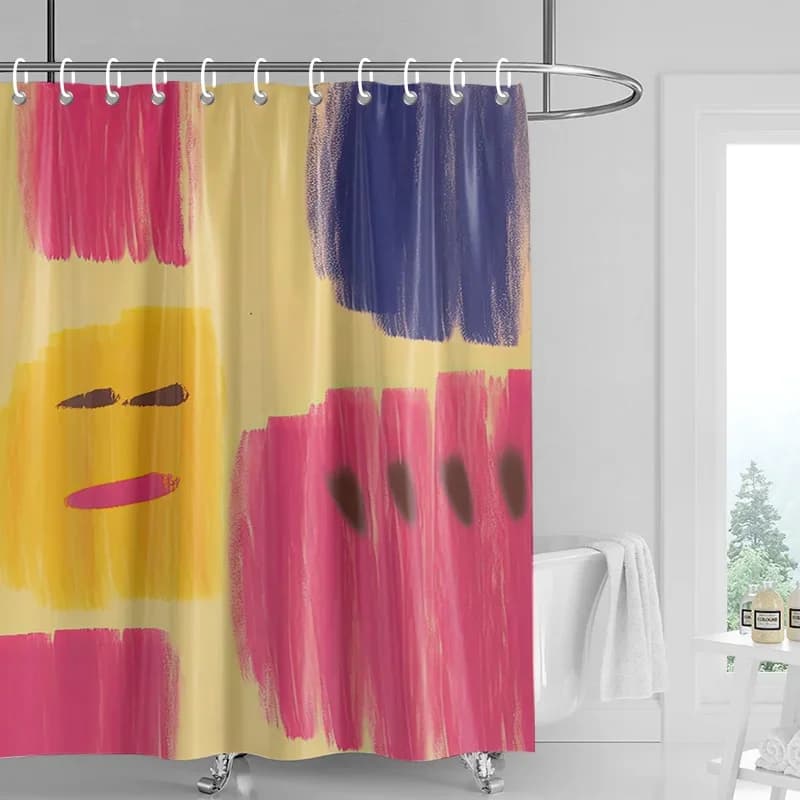 Tenda da doccia Happy Face - Pennelli gialli e rosa vibranti, impermeabile con occhielli, divertente arredamento per il bagno