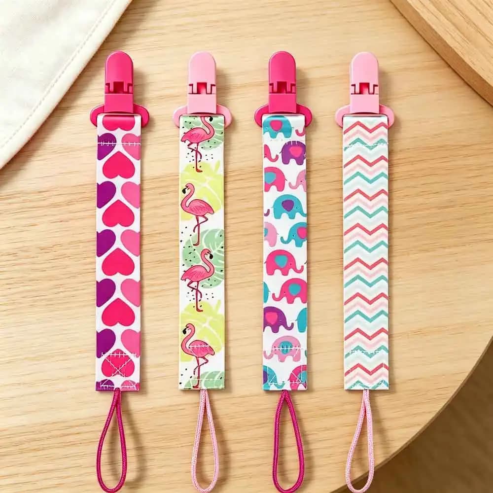 4pcs Double-sided pattern pacifier clip; baby toy teether strap; anti-drop chain clip