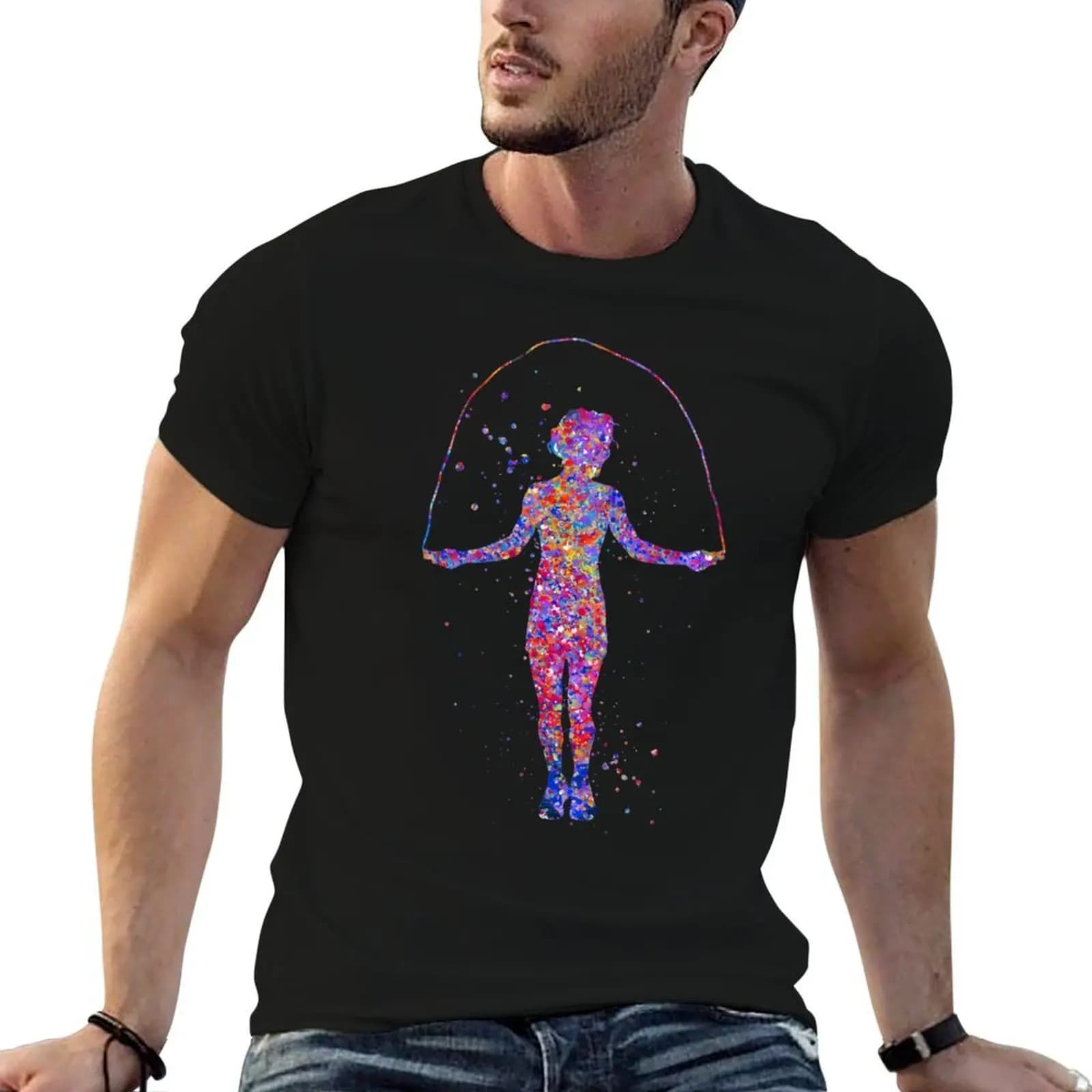 T-shirt da donna con stampa 'rope jump', t-shirt personalizzata con stampa anime, t-shirt oversize da uomo, t-shirt slim fit