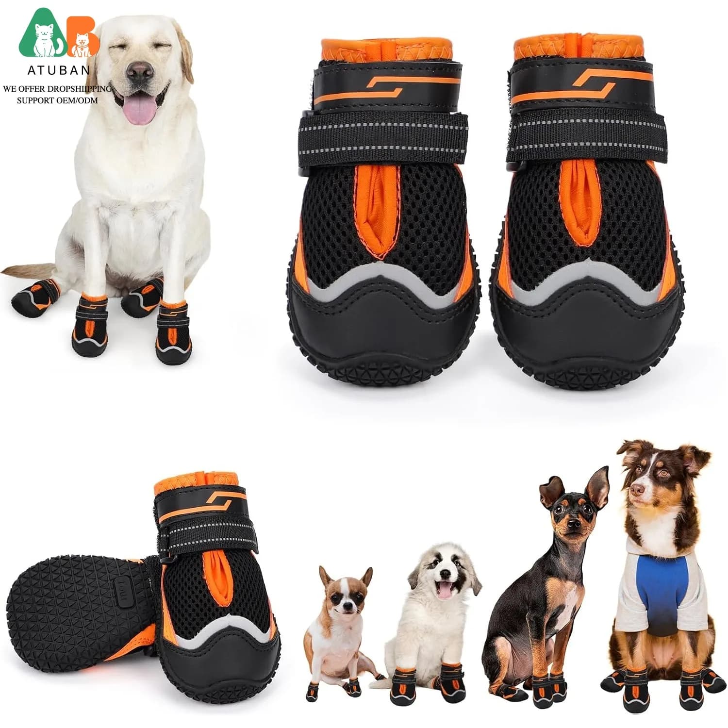 Scarpe per cani ATUBAN per pavimenti caldi, stivali e protezioni per zampe, scarpine per cani con riflessi per esterni, escursioni, pavimenti in legno