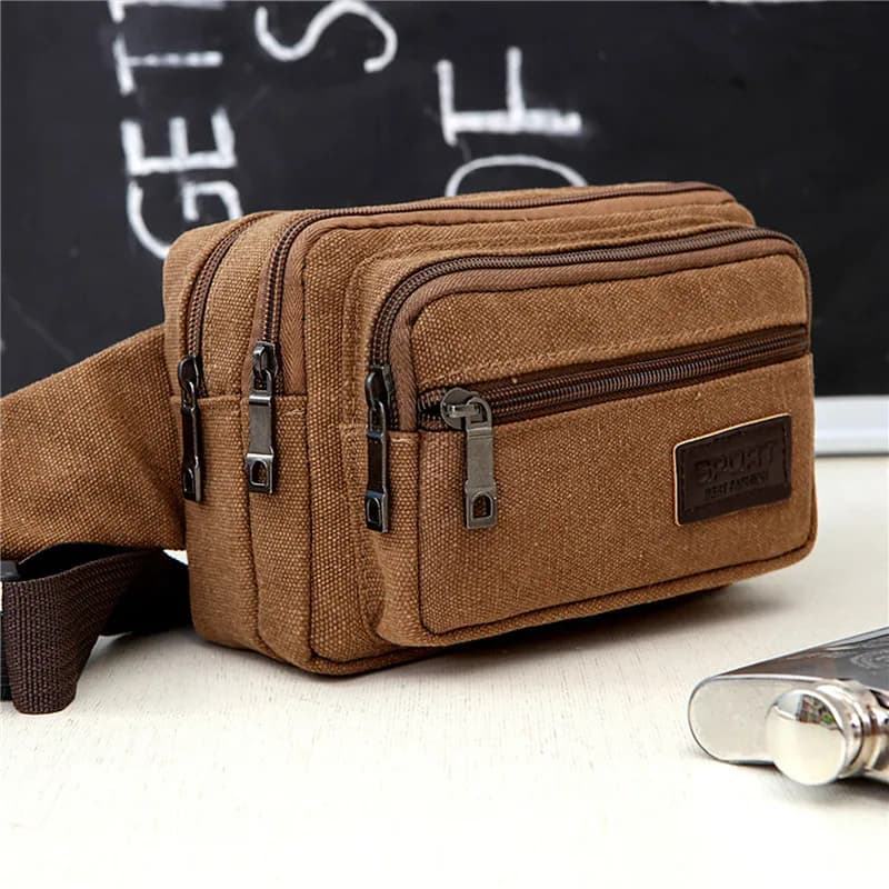 Marsupio da Uomo in Tela con 4 Tasche con Cerniera per Escursionismo ​ Cintura Funzionale Resistente per Viaggi, Sport all'Aperto e Campeggio