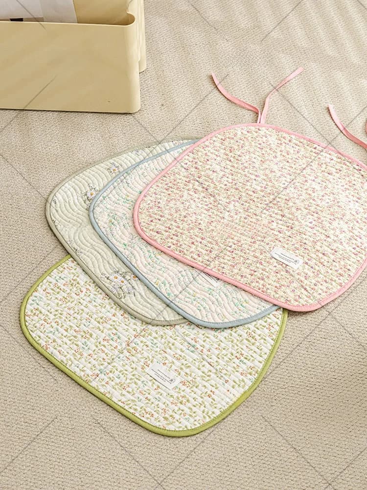 Pure Cotton Floral Office Chair Pad Thin Design Anti-Slip Simple Style Hoof Shaped Dining Chair Cushion for Computer Desk