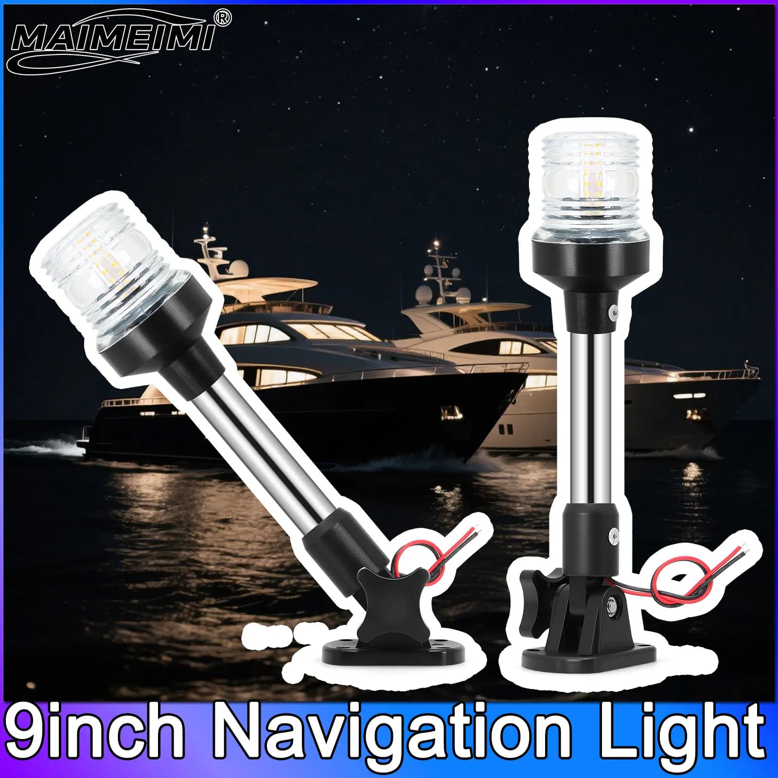 1pc 9 pollici Luce di segnalazione a vela Piega verso il basso 360 gradi LED Luce di navigazione per barche per yacht Luce di ancoraggio marina 12 ~ 24 V Parti di barche
