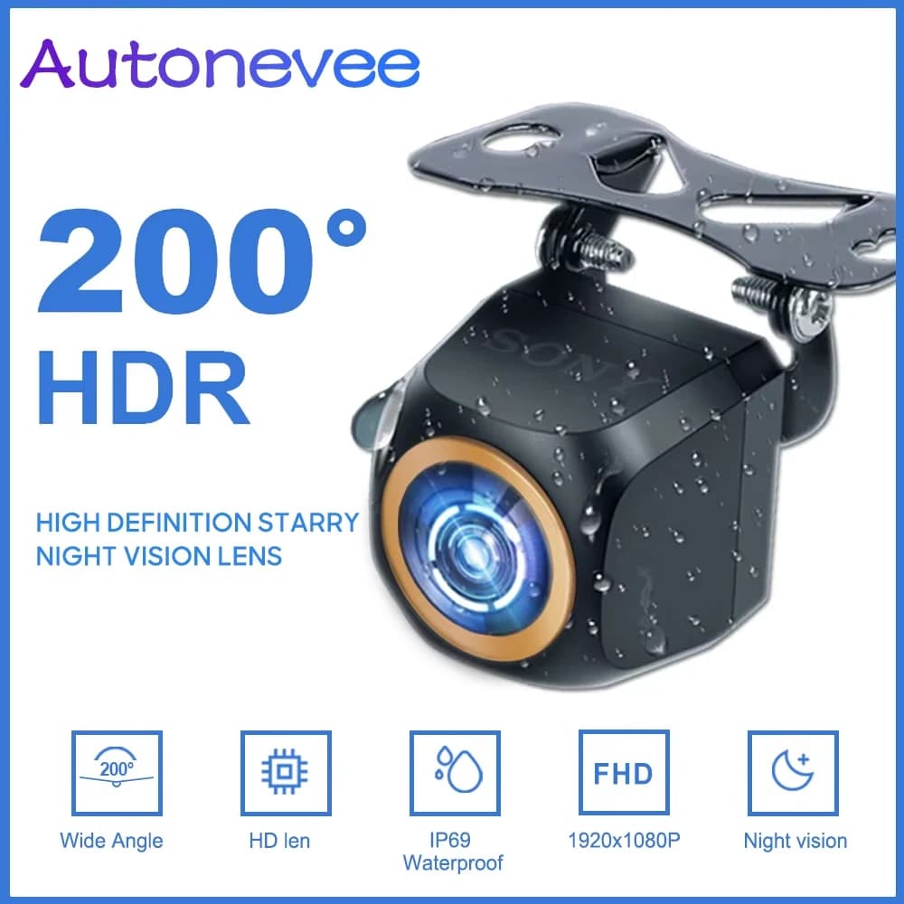 Telecamera posteriore per auto 200 ° AHD 1920x1080P Per Fisheye Golden Lens Full HDR Visione notturna Veicolo posteriore per retromarcia Fotocamera frontale