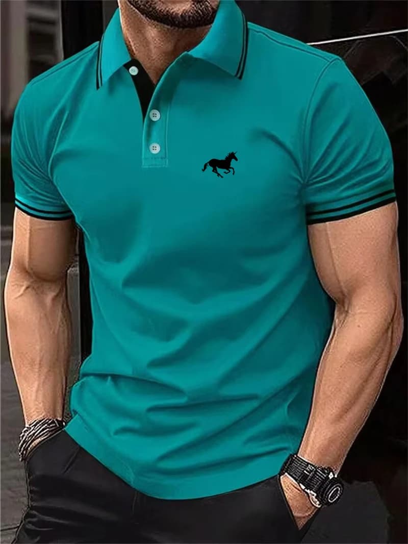 Polo con grafica cavallo a righe semplici per uomo Polo a maniche corte stampata in 3D moda estiva Cool Streetwear Top con risvolto