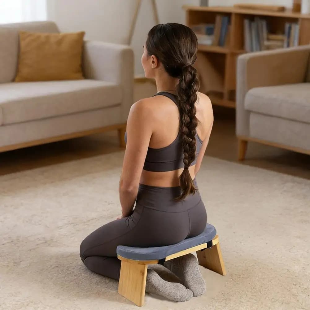 Sgabello da Meditazione in Legno Ergonomico Pieghevole con Cuscino, Robusto e Portatile, per Preghiera e Yoga