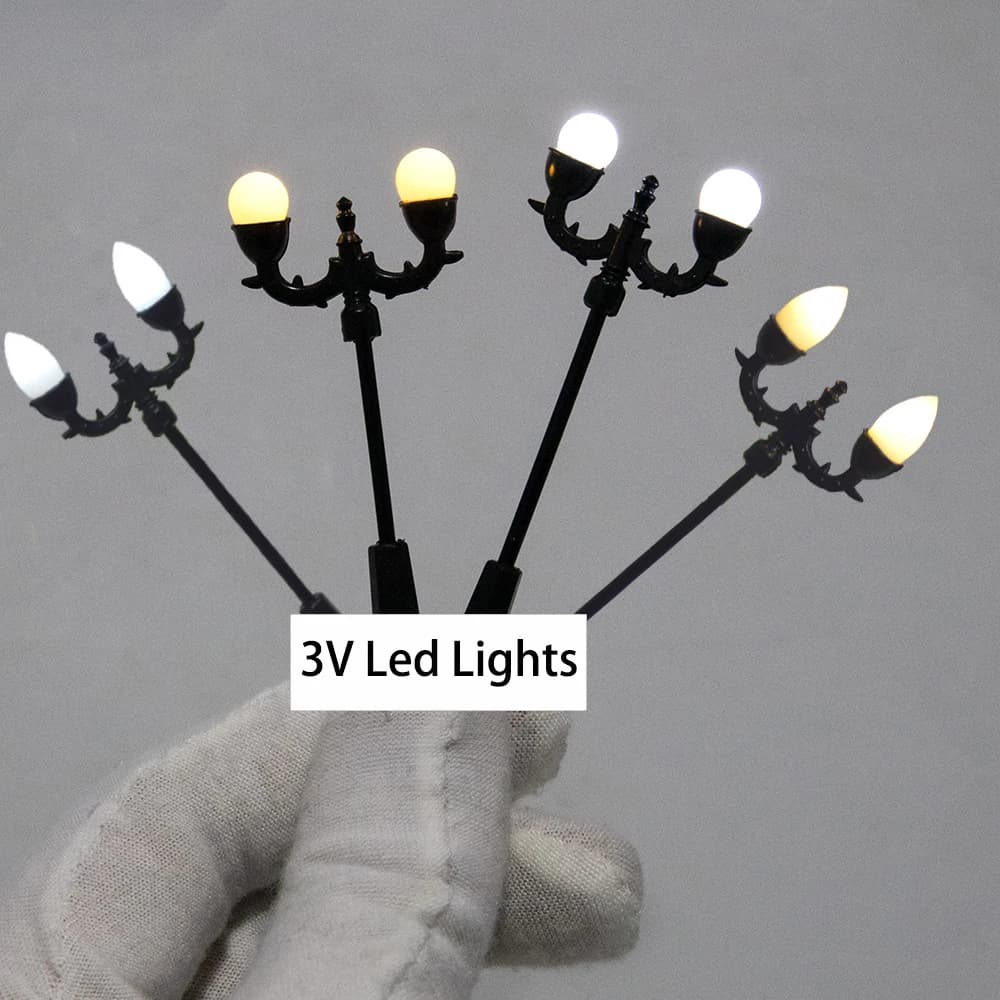 6 Pz/lotto In Miniatura 3V Lampada Da Giardino Modello Doppia testa Ha Condotto La Luce Scena Materiali Fai Da Te Tavolo di Sabbia Layout Strada Diorama Kit