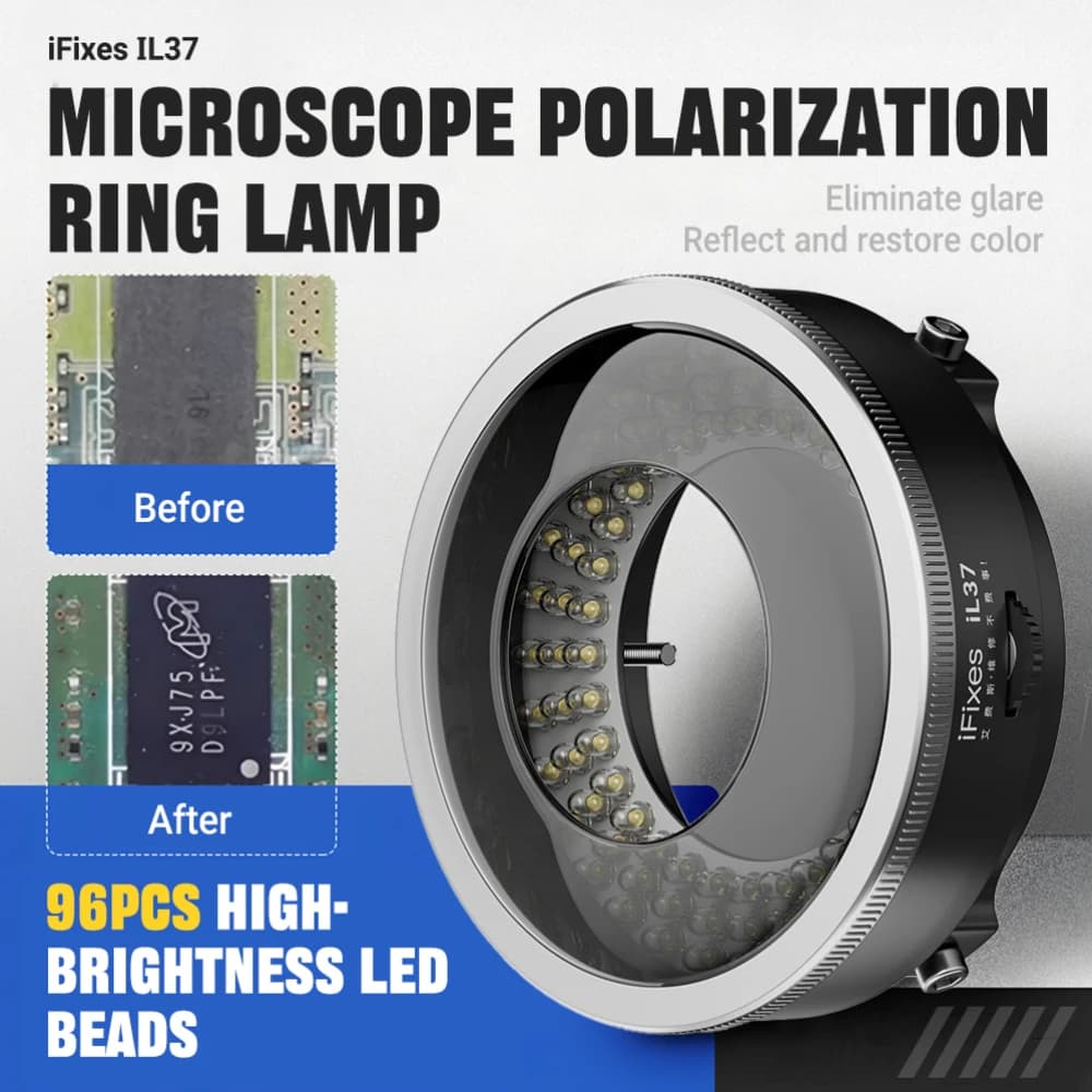 Professional polarized LED ring light iFixes IL37 with 96 LED, adjustable anti-reflective illuminator for microscope accessories