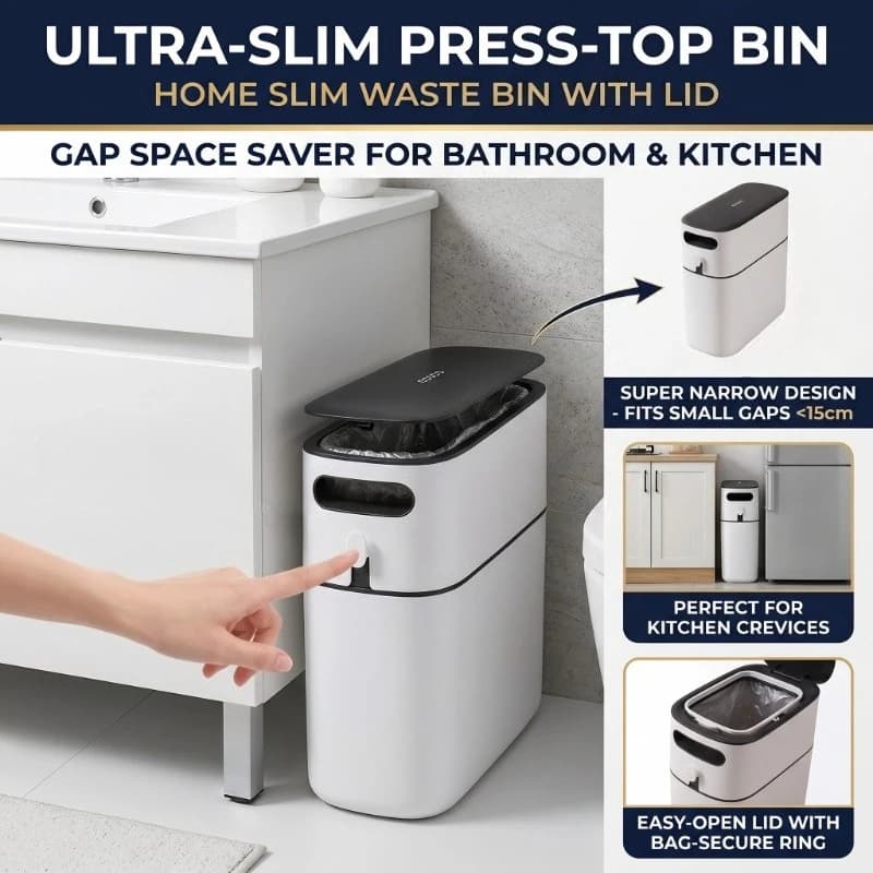 Cestino per Rifiuti con Coperchio per Spazi Ristretti, per Bagno, Cucina e Casa