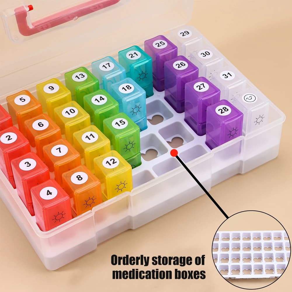 Monthly Pill Organizer 2 Times A Day, One Month Pills Box AM PM, 30 Day Pill Case To Hold Vitamin and Travel Medicine Organizer