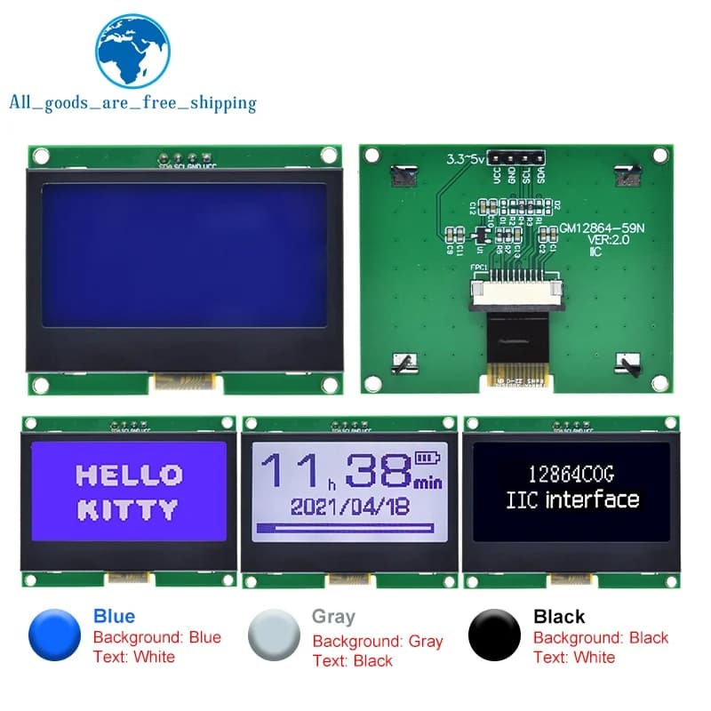 1/3PCS 12864 IIC LCD Module 128X64 I2C ST7567S COG Display Graphics LCM Screen Card Panel 128x64 Dot Matrix Screen for Arduino