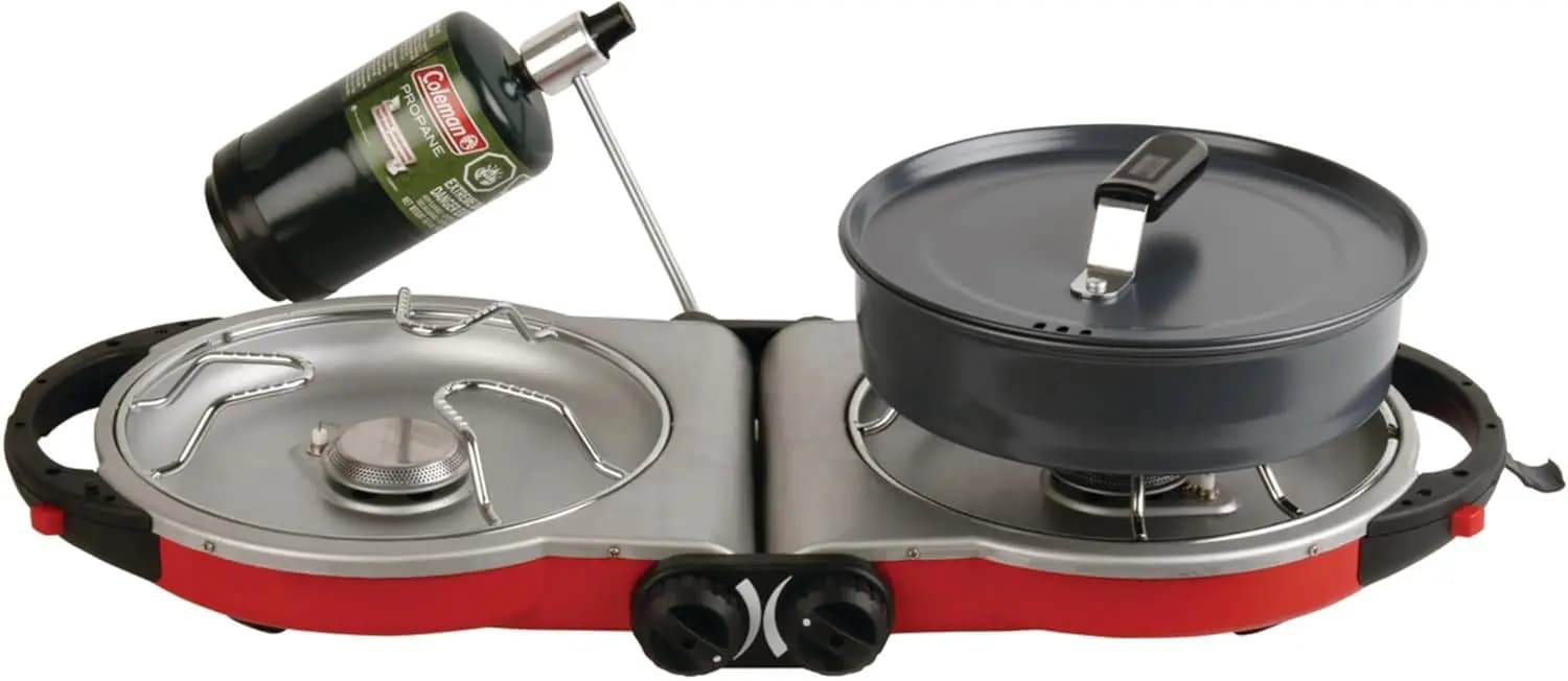 Stufa a propano portatile a 2 fuochi con accensione InstaStart, 20.000 BTU per campeggio e cucina all'aperto