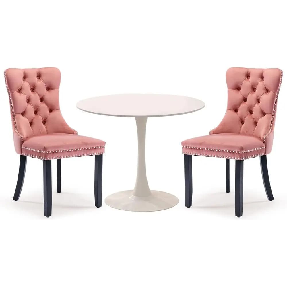 Set da pranzo in 3 pezzi, tavolo da pranzo rotondo da 31,5 pollici con 2 sedie imbottite in velluto, design con gambe in legno o per cucina