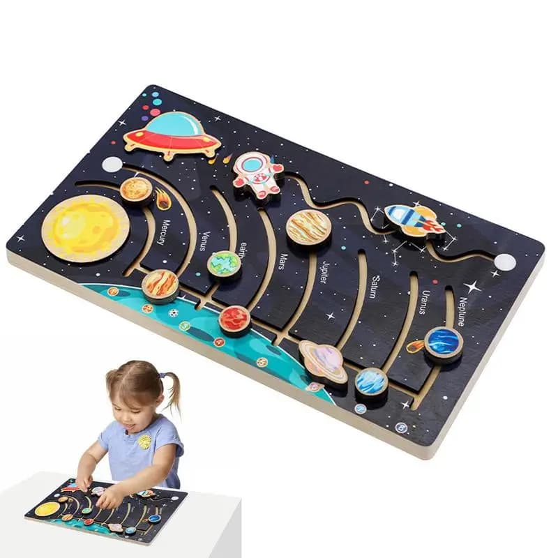 Solar System Model Board Wooden Solar System For Kids Space Planetary Construction 8 Planets Kit Science Educational Toys