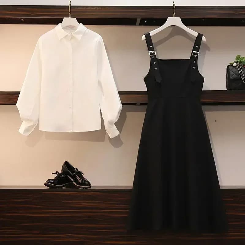 Nuovo set da donna 2025 primavera e autunno abito solido camicia moda donna + abito femminile in due pezzi
