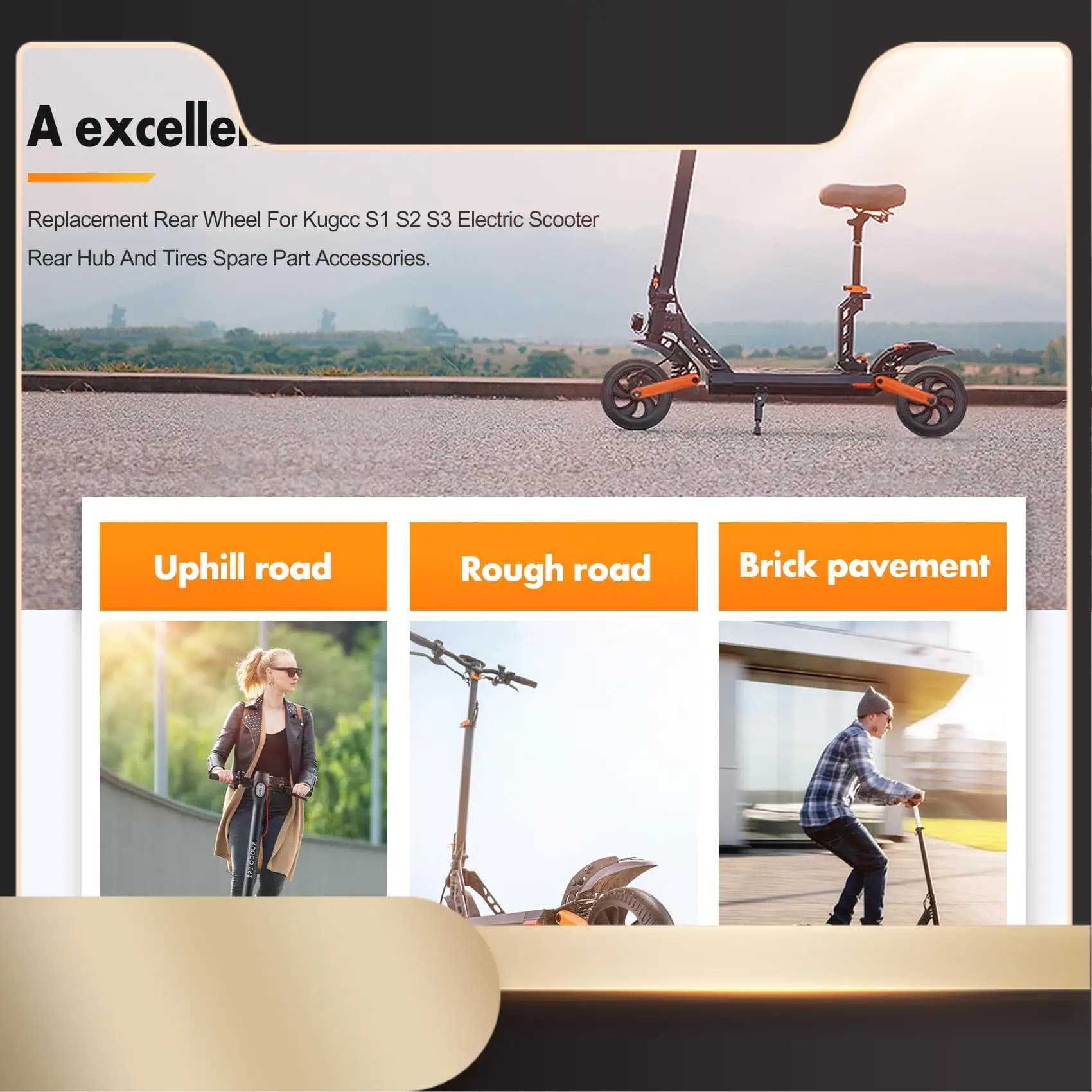 Ruota posteriore di ricambio per scooter elettrico Kugoo S1 S2 S3 Mozzo posteriore e pneumatici Accessori-N36R di ricambio