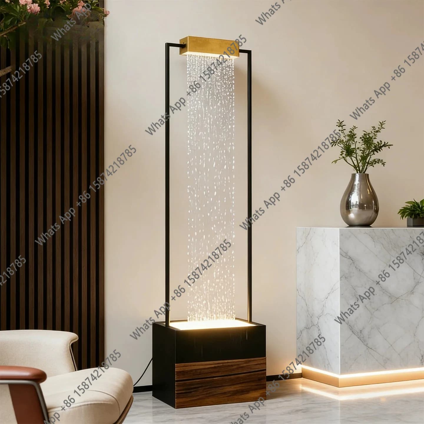 Lampada da terra a cascata d'acqua di lusso leggero, moderna, per soggiorno, divisorio, umidificazione ingresso, circolazione acqua, cascata decorativa