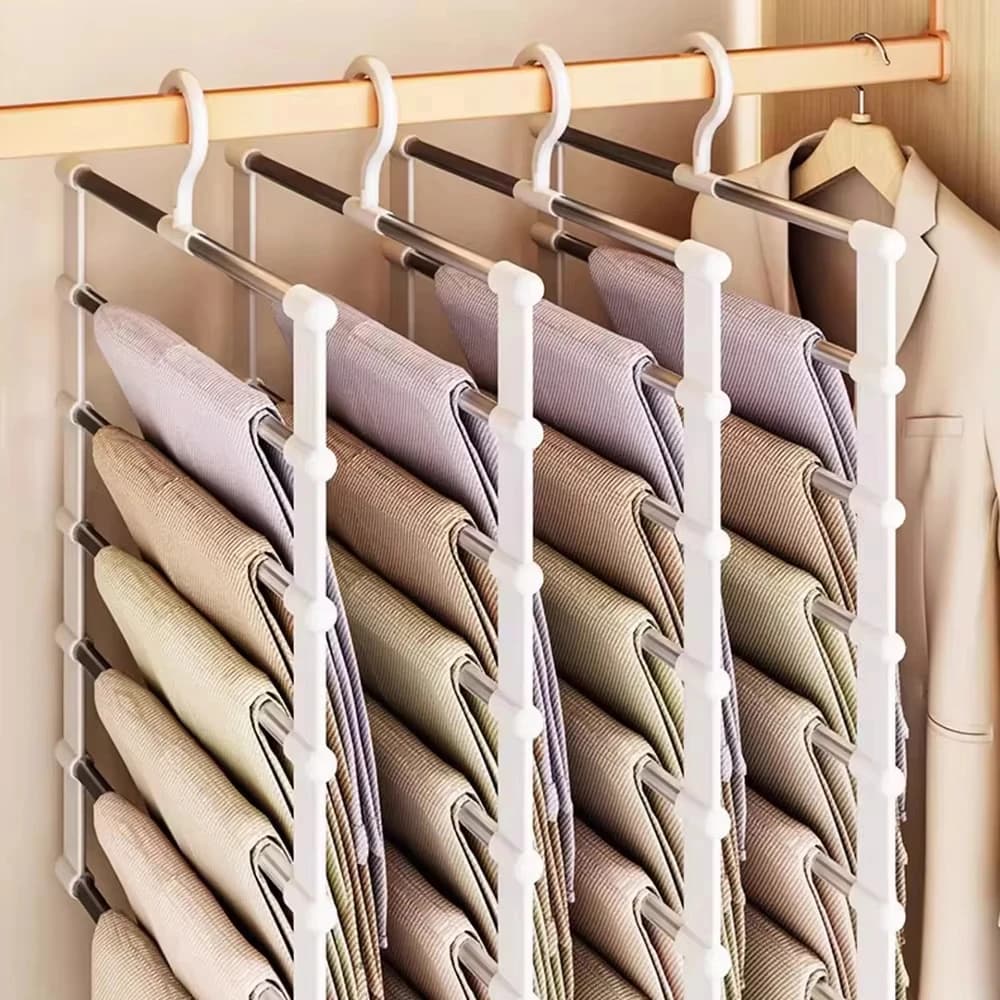 5/7 Layers Stainless Steel Pants Hanger Multi-Purpose Space Saving Non-Slip Closet&Wardrobe Organizer for Trousers Jeans Scarves