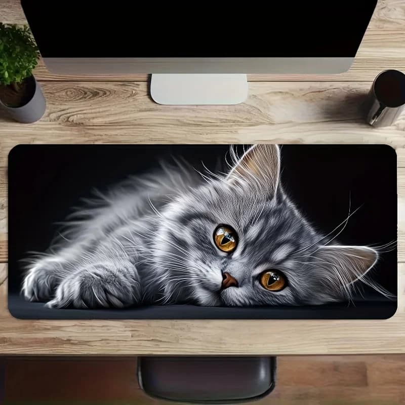 Tappetino per Mouse da Gaming Extra Large in Gomma, Motivo Gatto Lavabile Antiscivolo per Ufficio e Giochi, Regalo di Natale e Halloween