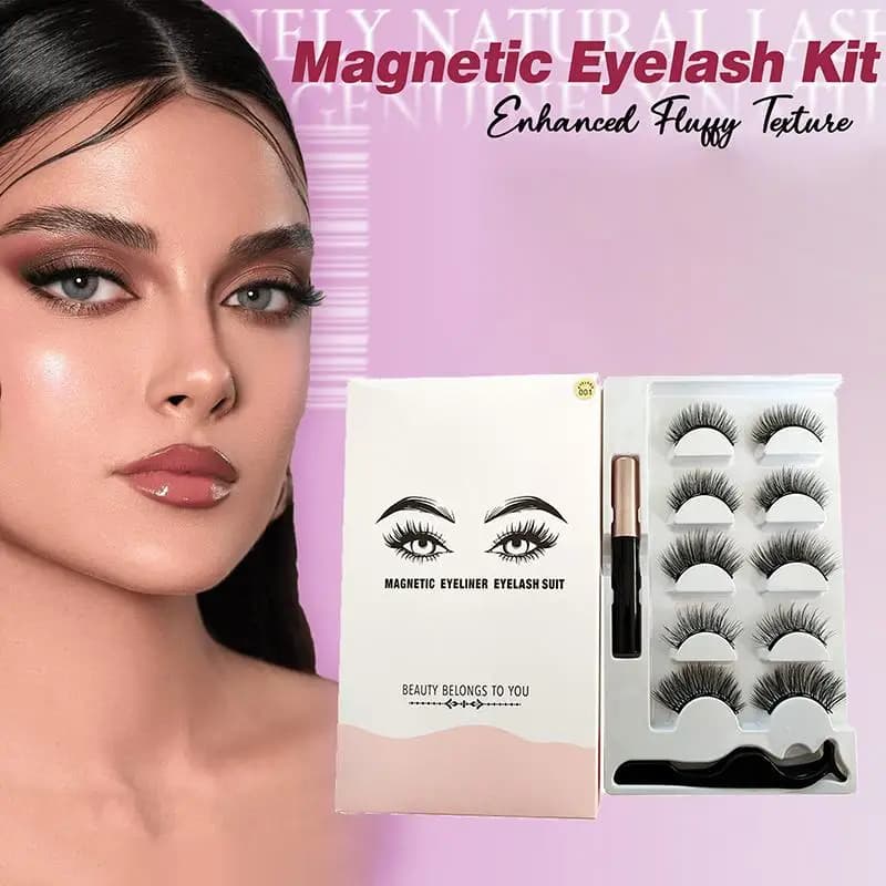 [WHB] Set of 5 Magnetic Eyeliner Paias with Eyeliner and Tweezers, Natural 3D Fin Eyeliner and Ricciute in Visone, Reusable, Without Colla, Easy to Apply