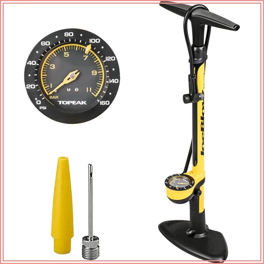 160 PSI Bike Floor Pump – Durable Steel Barrel, 3" Analog Gauge, TwinHead DX5, Long Hose, Ergonomic Handle for Presta, Schrader & Dunlop Valves