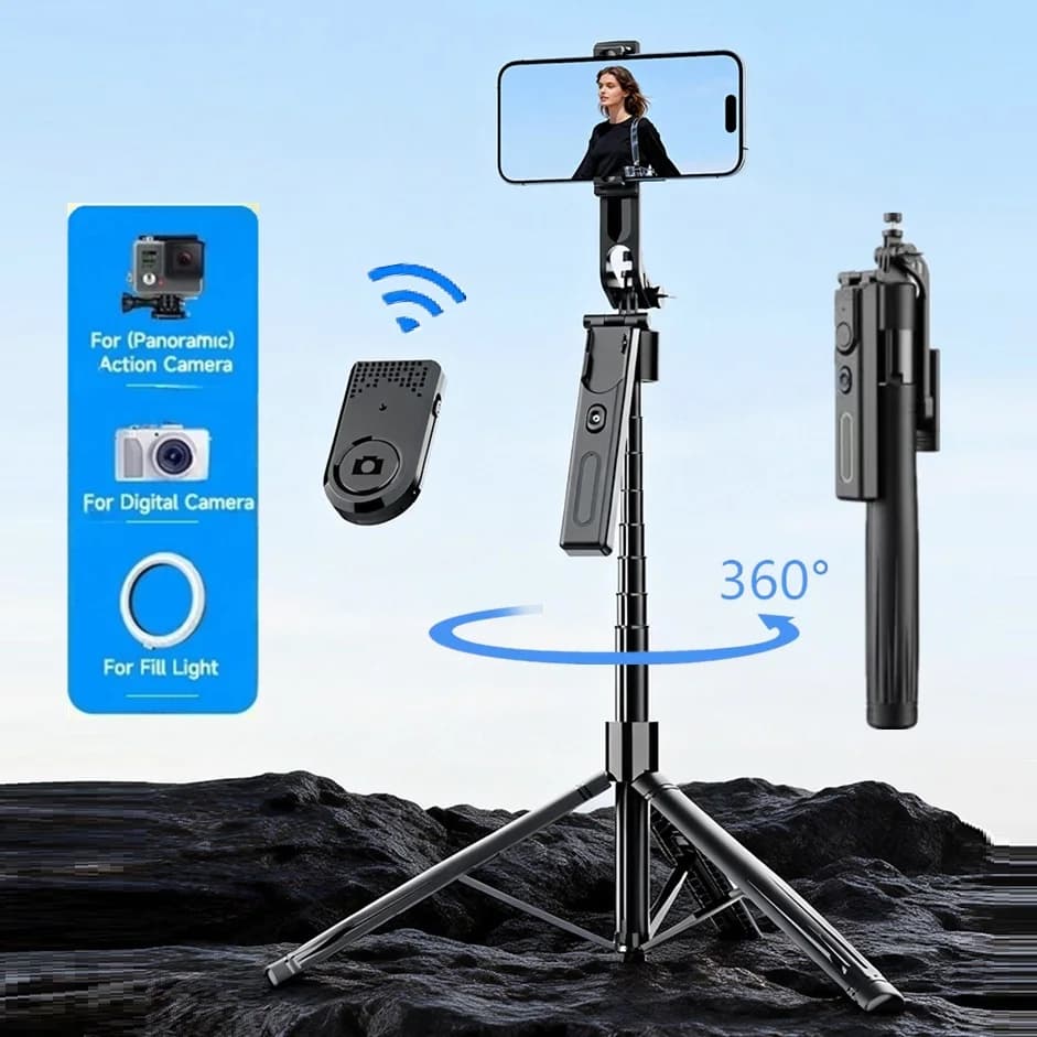 Foldable AI Smart Gimbal from 192cm/75.6in with Auction Selfie 360 ° Telephone support with Auto-Follow-Up and Tripod for Smartphone and Vlog Riprese