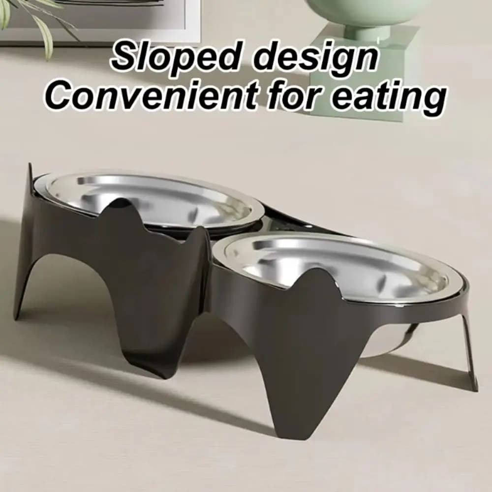 Raised Cat Bowl Double Cat Bowl Raised Structure Stainless Steel Pet Bowl Set Anti-Tip Base Removable Bowls Food Water Bowls