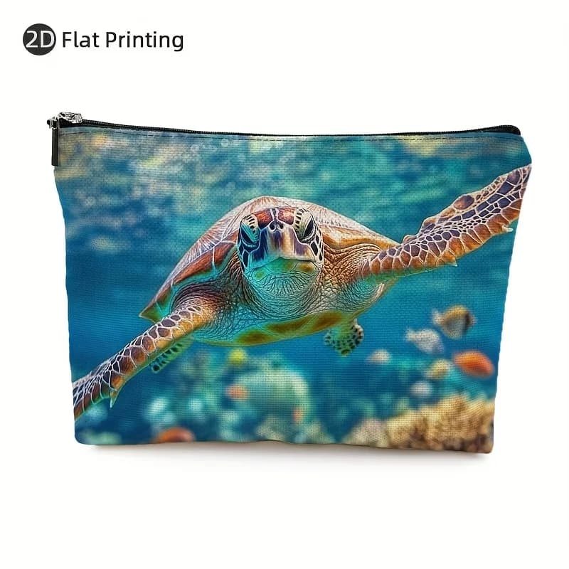 Borsa per il trucco con motivo tartaruga subacquea e barriera corallina: custodia multifunzionale con cerniera, borsa per riporre gioielli, cerniera da viaggio perfetta