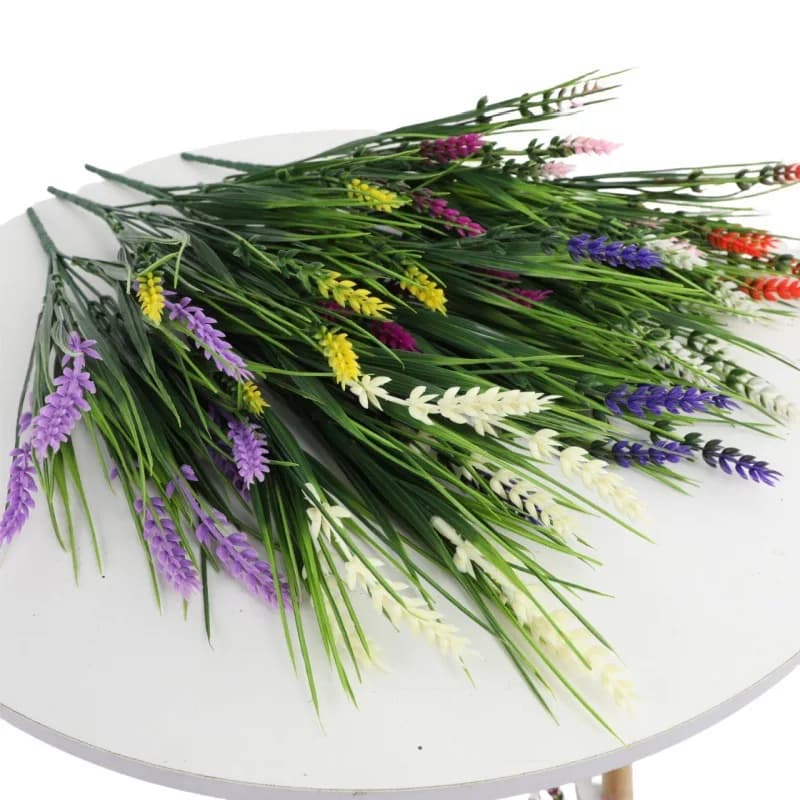 6pcs Plastic Flower Simulation Lavenders Bouquet Shopping Mall Decorative Fake Flower Artificial Yellow Lavenders Plant Floral