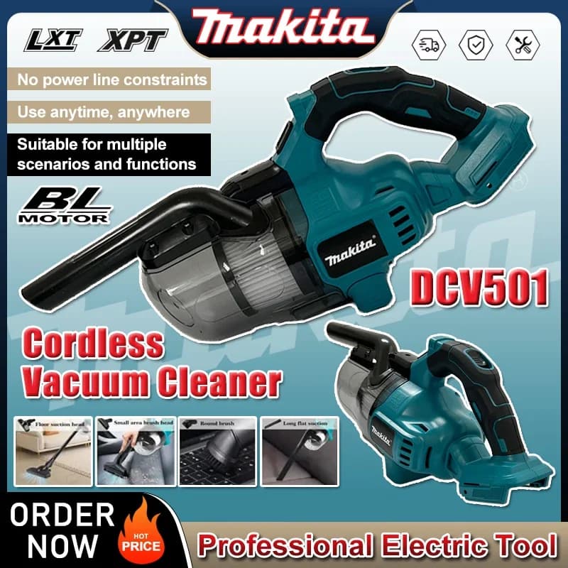 Aspirapolvere Portatile Senza Fili Makita DCV501, Pulitore per Pavimenti Brushless da Auto, Utensile Elettrico Domestico Compatibile con FitCar 18V