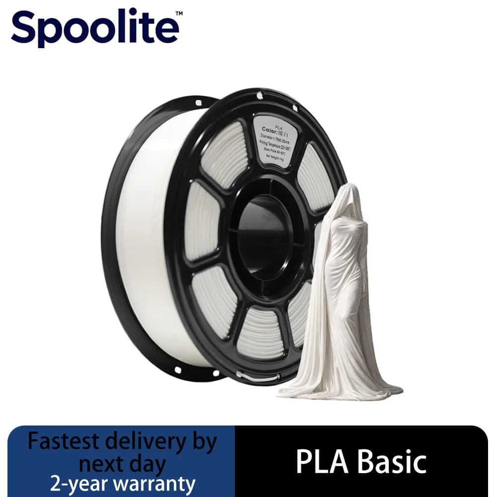 Filament PLA Basic Spoolite for 3D Printing, 1KG 1.75mm ±0.02mm, Precise Wraping, Vacuum Packing, Fast Shipping
