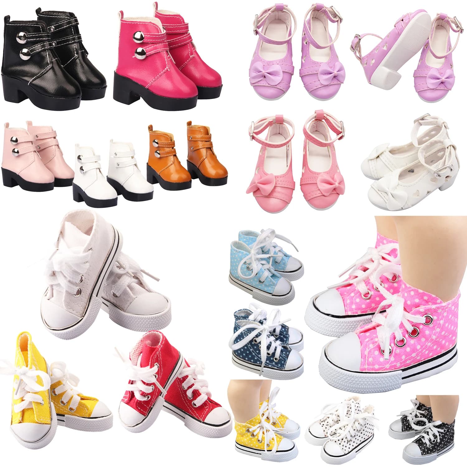 1/3 Scarpe da bambola BJD Tacchi in pelle, amore, scarpe da ginnastica alte Scarpe di tela a pois Stivali adatti per bambole da 60 cm