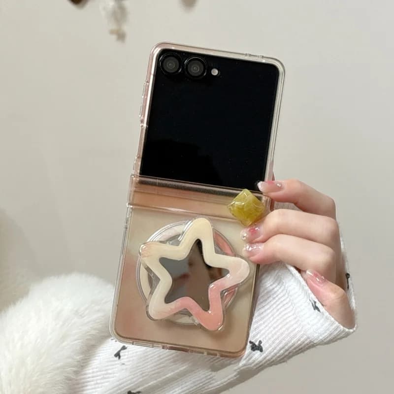 Custodia Magnetica Coreana Carina per Samsung Galaxy Z Flip 7 6 5 Z Flip6 ZFlip7 con Supporto a Stella Magsafe e Catena per Cerniera