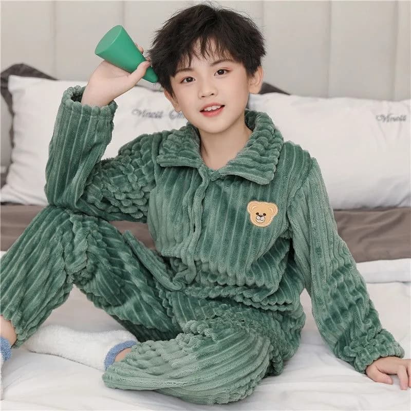 Flannel pyjamas autumn winter for children Set strong sizes in coral fleece thickened by baby for big children cozy night garments for the house