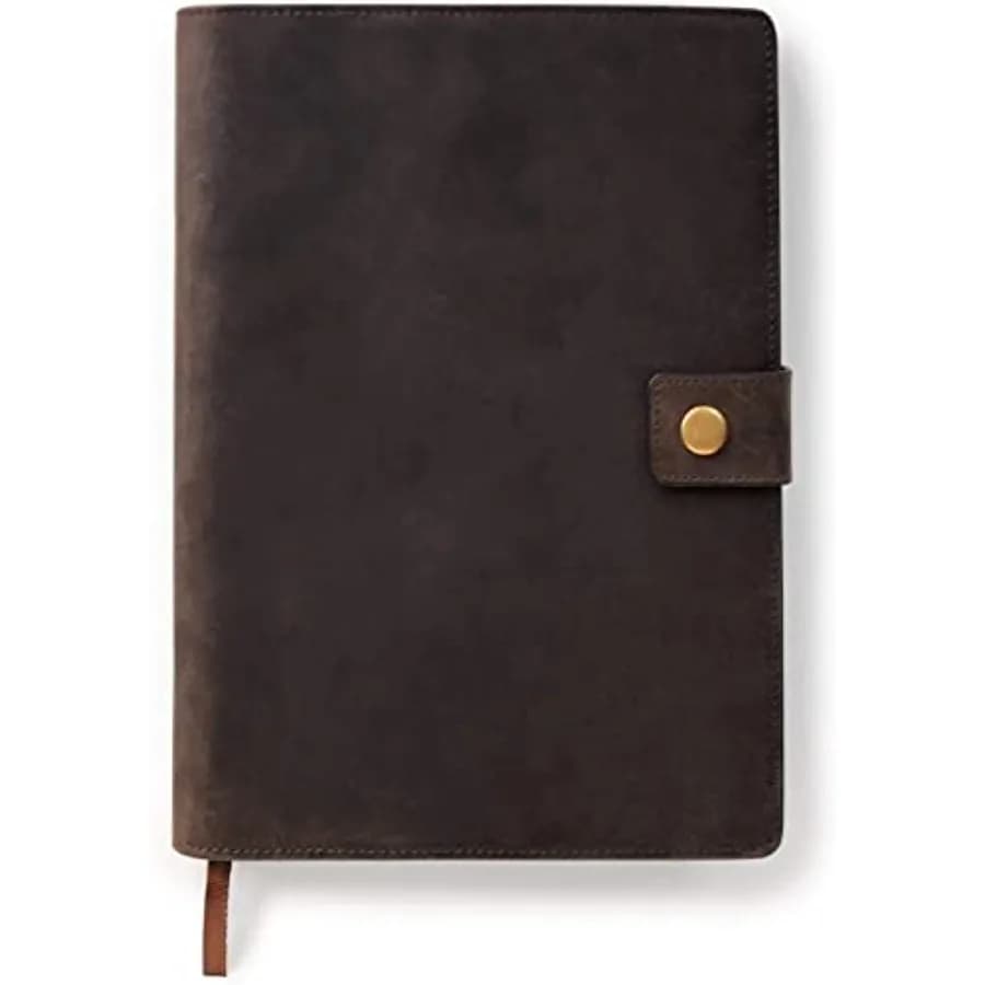 Full Grain Premium Leather Refillable Journal Cover with A5 Lined Notebook Pen Loop Card Slots Brass Snap