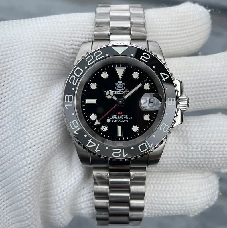 STEELDIVE Orologio automatico da uomo 40,5 mm GMT Orologio da polso meccanico Diver 30Bar Impermeabile BGW-9 Luminoso Zaffiro NH35 Lunetta in ceramica