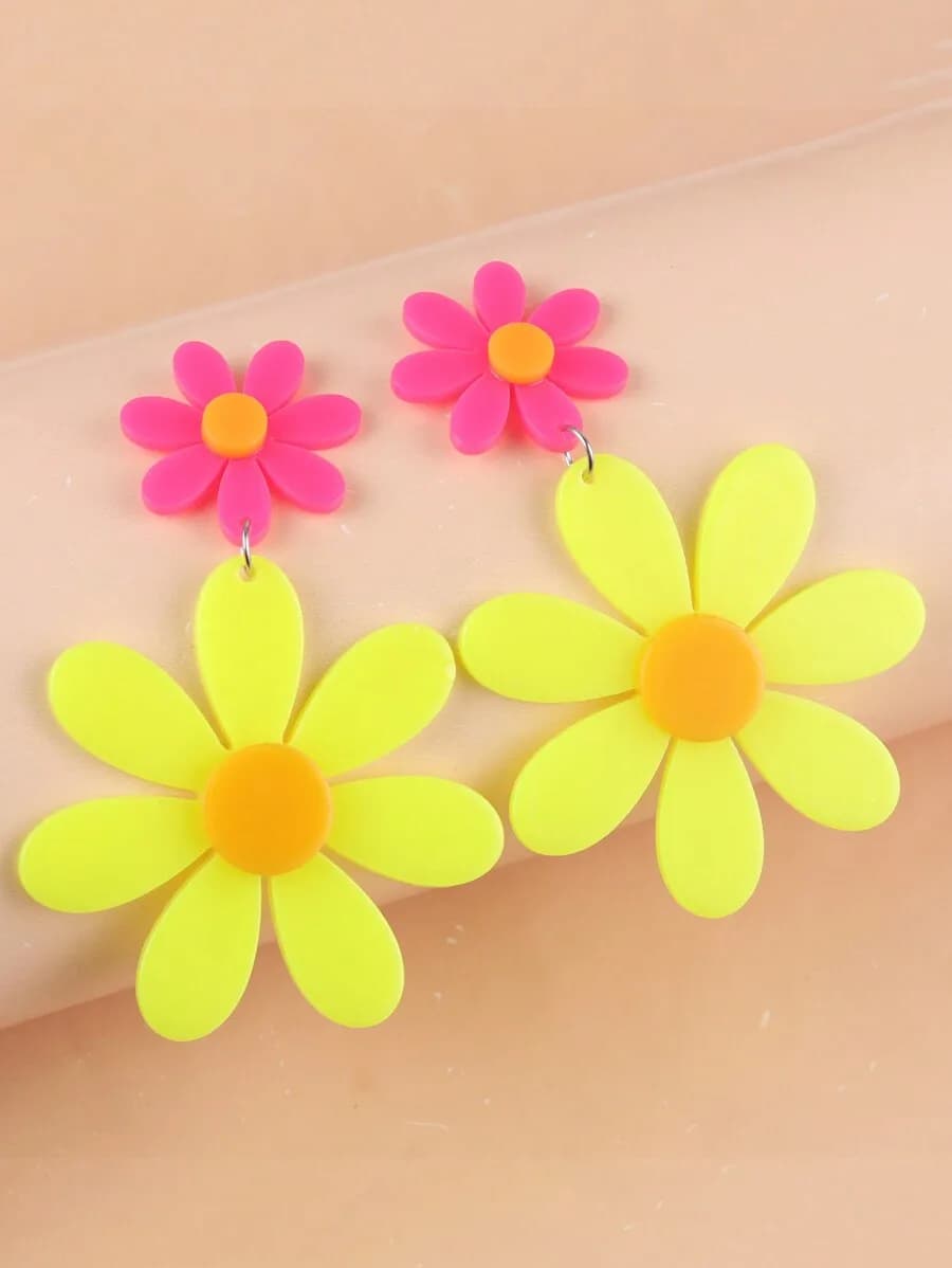 Neon Color Block Daisy Flower Resin Women Earrings