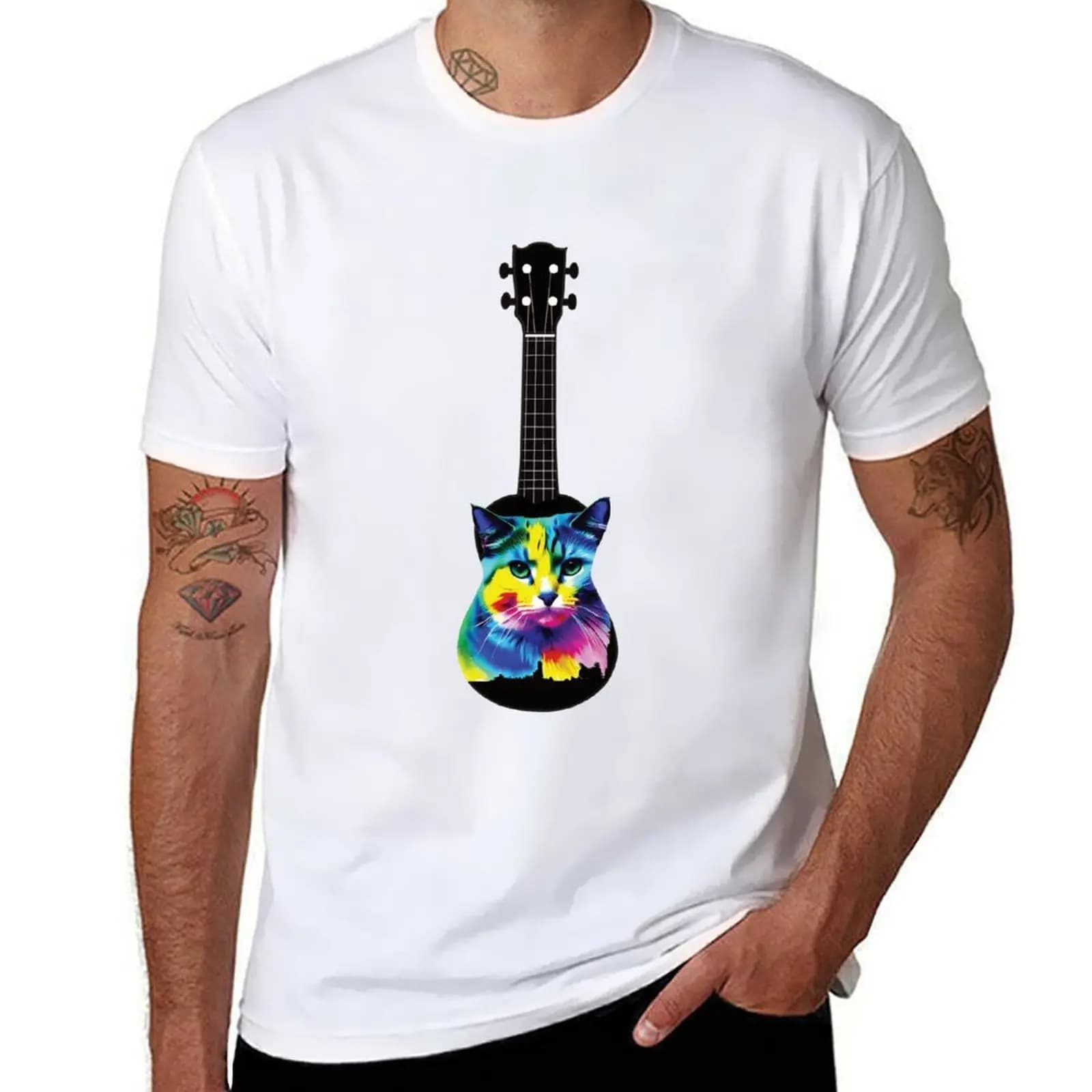 Cat Ukulele - T-shirt Ukukele maglietta essenziale magliette per uomo maglietta divertente grafica