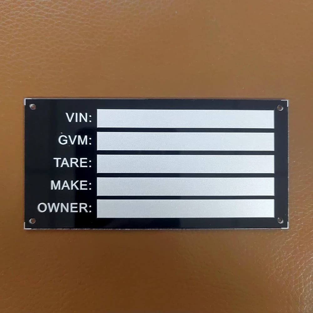 Aluminium Vehicle Serial Number Identification Label Blank trailer weight plate or engraved GVM TARE Create owner VIN Chassic RV Camper Parts