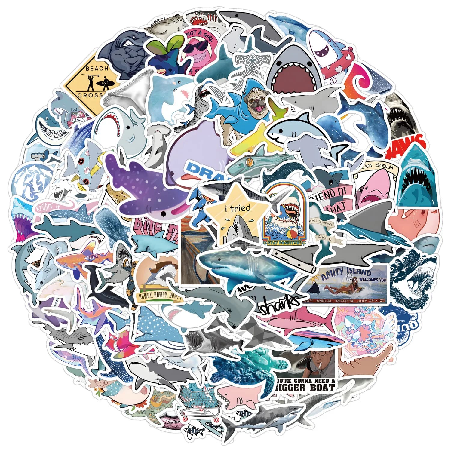 10/50/100PCS Cartoon Shark Adesivo Carino Graffiti Decorativo Tazza di Acqua Laptop Bagagli Casco Moto Decalcomania Impermeabile Giocattolo