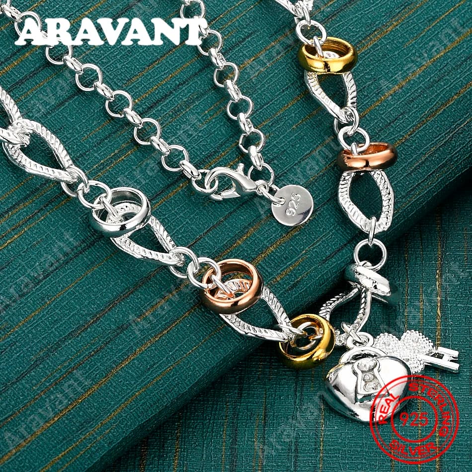 Collana con Ciondolo a Forma di Lucchetto a Cuore in Argento Sterling 925, Colorata, Accessorio da Donna per il Quotidiano, Gioiello Regalo di Natale
