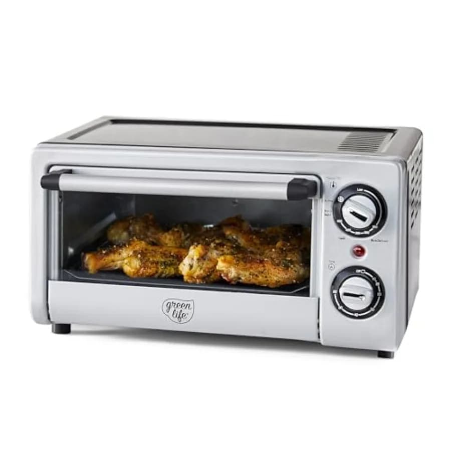 Furnace Tostapane with Function Air Fryer, Stainless Steel, with Tray and Cestello Ceramics, Without PFAS, for Cooking, Grilling and Heating, with Adjustable Temperature