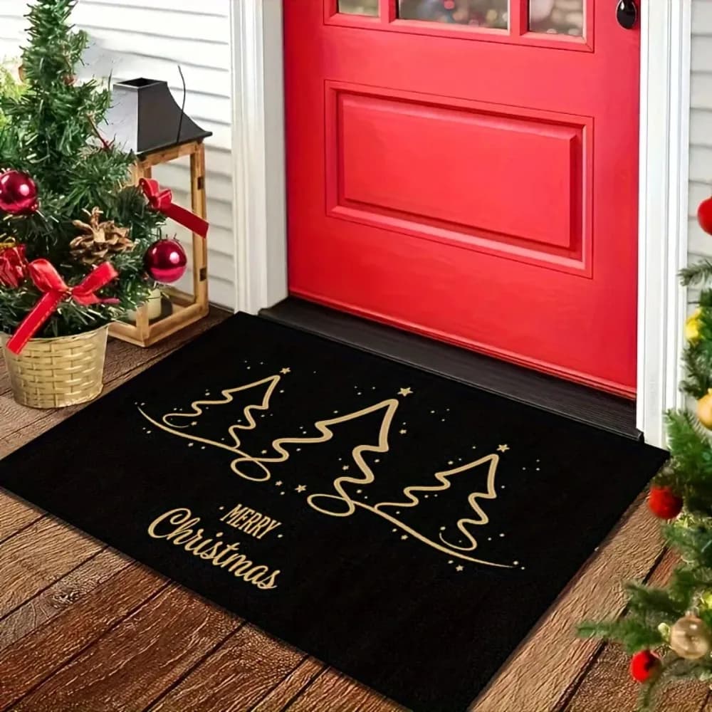 Black and Gold Simple Christmas Tree Mat Super Absorbent Non-slip Mat Suitable for Bathroom hallway home decoration