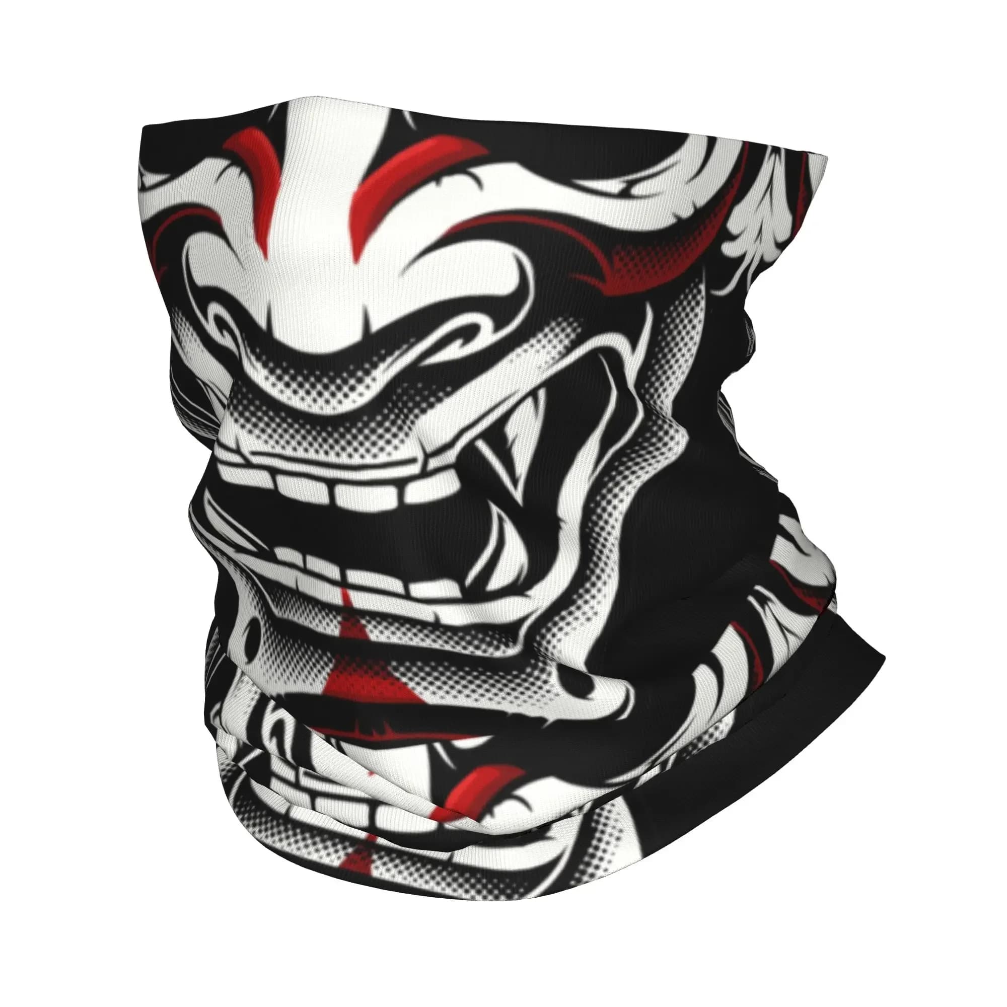 New White Red Okami Kitsune Kabuki Japanese Oni Demon Bandana Neck Gaiter Scarf Samurai Tattoo Balaclava Warmer Face Scarf Cover