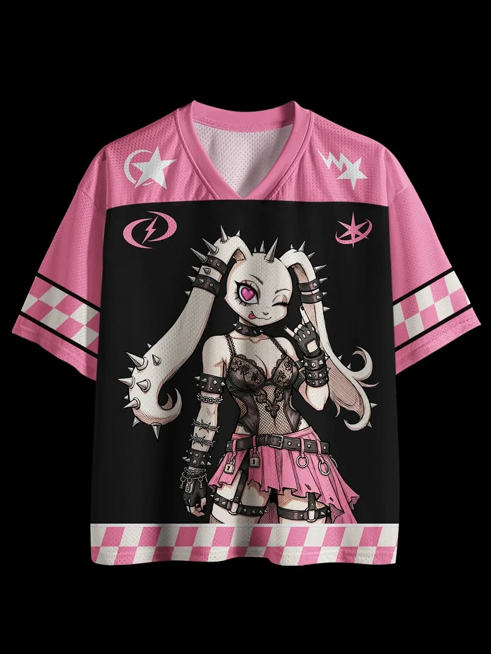Summer Fashion Gothic Punk Pink Bunny Girl Baseball Style 3D Printed Loose Short Sleeved Street Wear V-neck T-shirt Large Size
