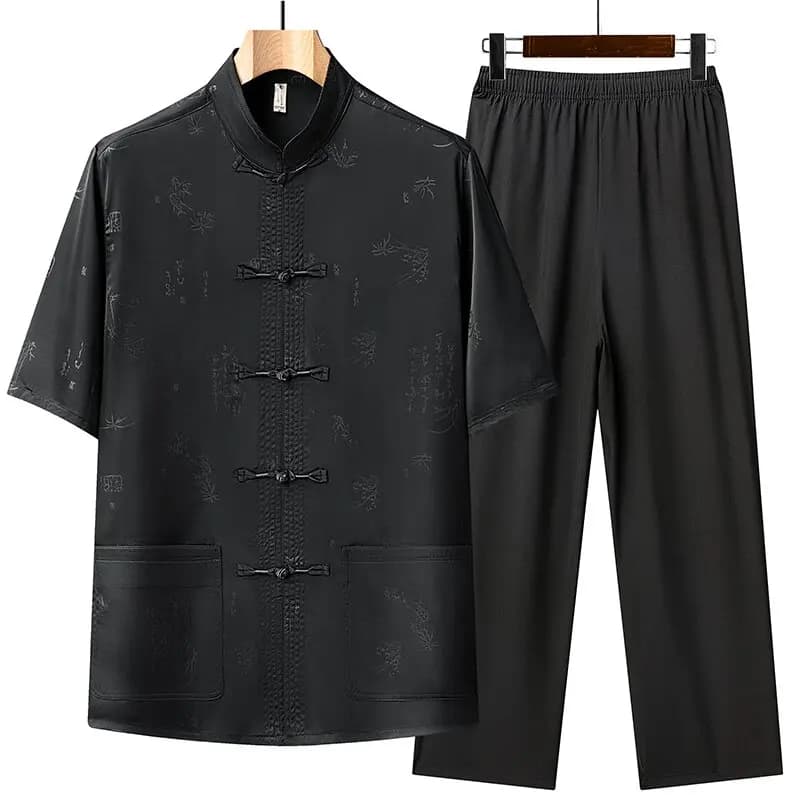 Completi Casual da Uomo: Camicia + Pantaloni Stile Cinese Estate 2026 - Abbigliamento Sportivo Maschile alla Moda, Set Due Pezzi (Camicia e Pantaloni) M-4XL