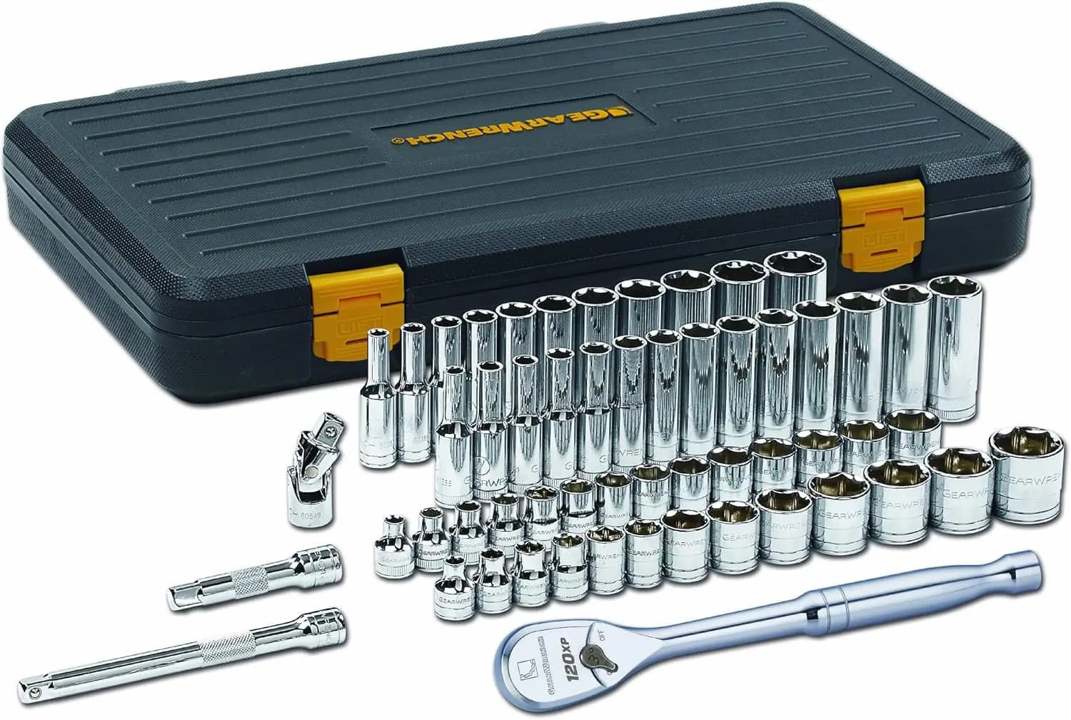 Set di Attrezzi Meccanici da 56 Pezzi con Attacco da 3/8", Bussole a 6 Punte, Standard e Profonde, SAE/Metrico - 80550P