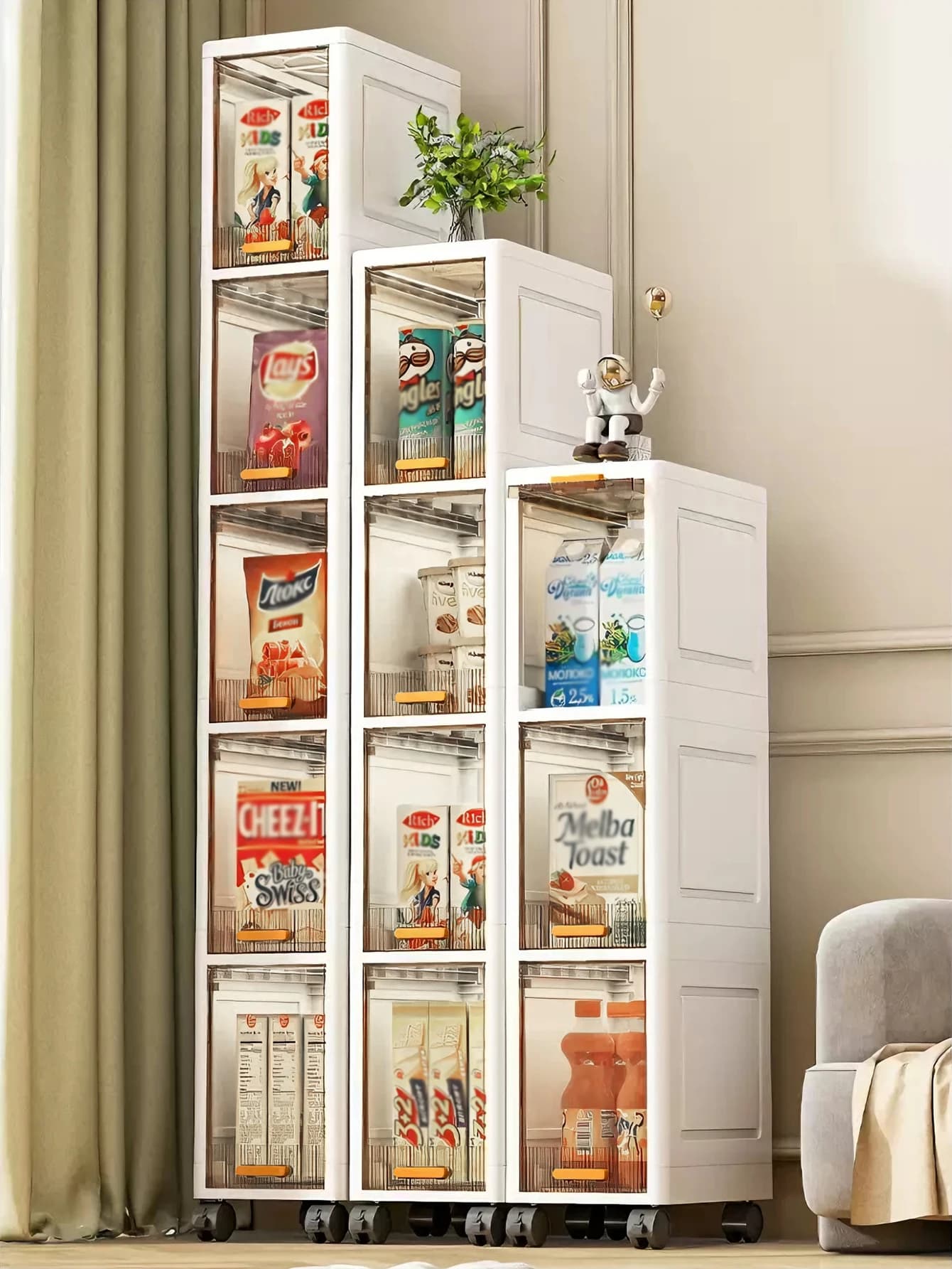 20cm/7.87in Slim Storage Cabinet, 6/5/4/3-Tier Narrow Rolling Organizer with Wheels, Space-Saving Shelf White Multi-Purpose Storage