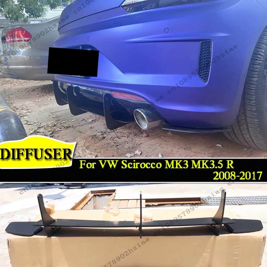 Diffusore posteriore stile Maxton per VW Scirocco MK3 MK3.5 R 2008-2017 ABS Nero Diffusore posteriore Grembiule di coda Alette Spoiler laterale Splitter